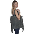 Large Suede Handbag With Fringe